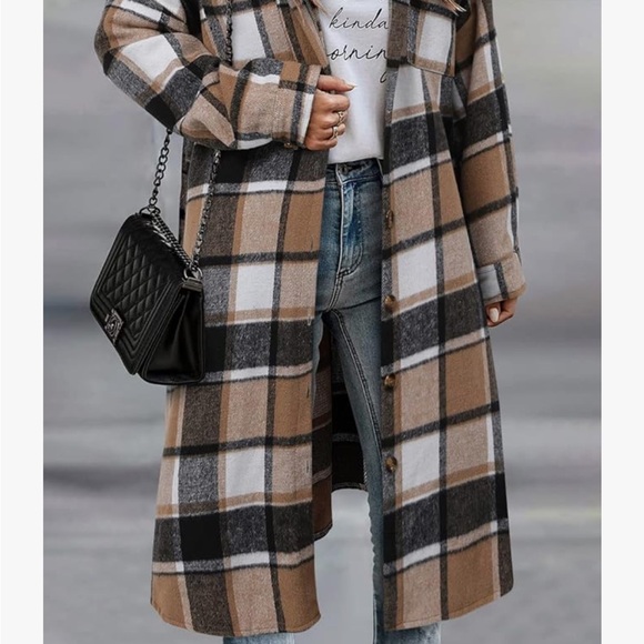 Plaid Longline Coat for Women - Picture 3 of 6